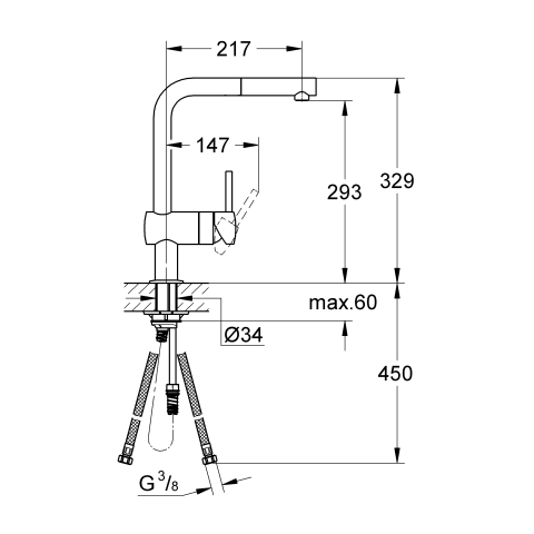 GROHE Einhand-SPT-Batterie Minta 32168 DN15 herausz.Mousseurauslauf