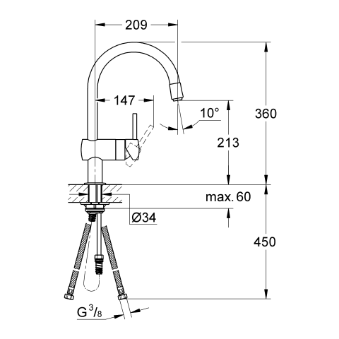 GROHE Einhand-SPT-Batterie Minta 32918 DN15 Mousseurauslauf