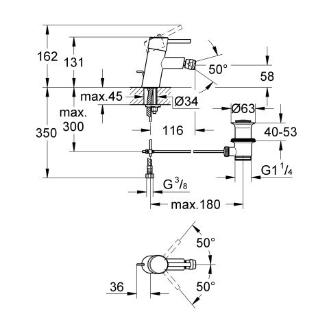 Grohe Einhand-Bidetbatterie Concetto 32208 Zugstangen-Ablaufgarnitur chrom