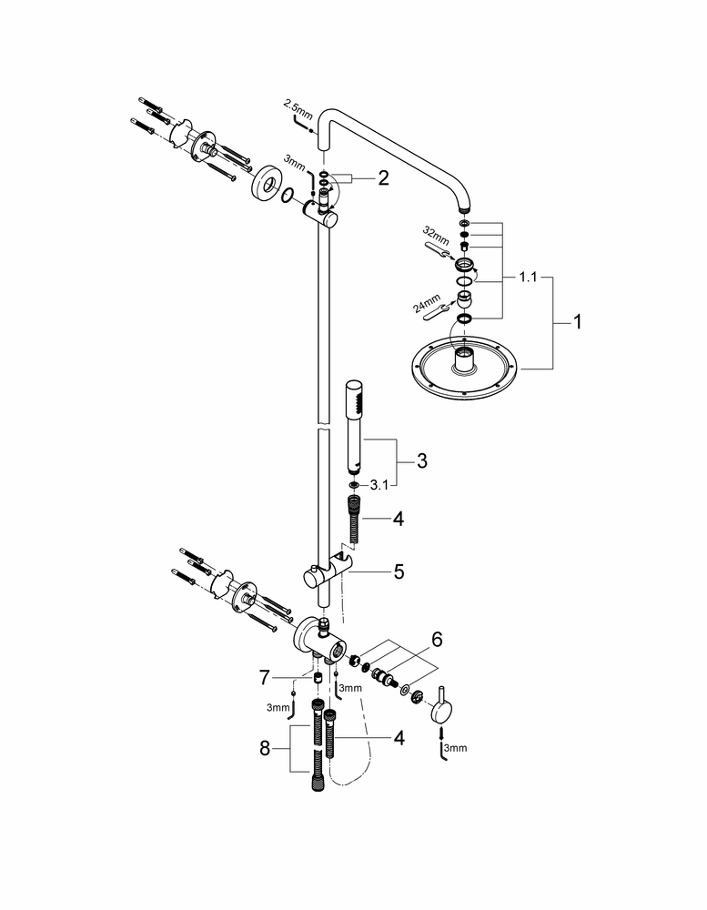 Grohe Duschsystem Rainshower 27058 mit Umstellung Kopf- u. Handbrause chrom