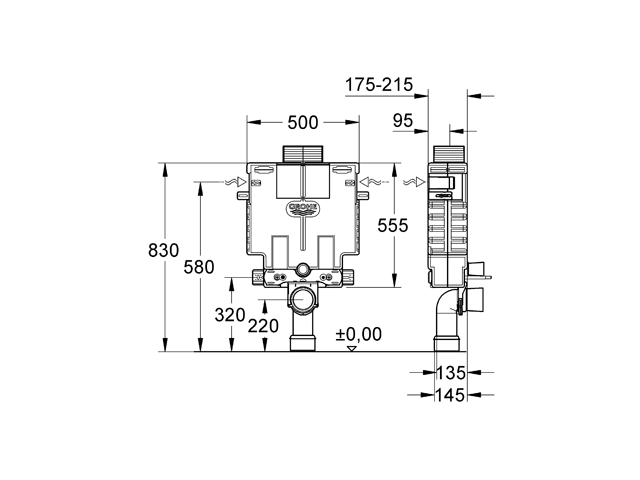 Grohe Uniset für WC 38415 Bauhöhe 0,82m Spülkasten 6-9l Betätigung von vorn/oben