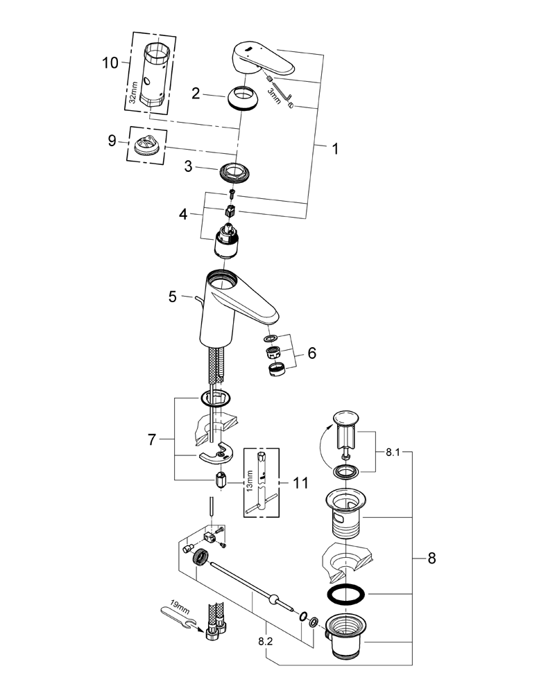 GROHE EH-WT-Batterie Eurodisc C 33190 Zugstangen-Ablaufgarnitur