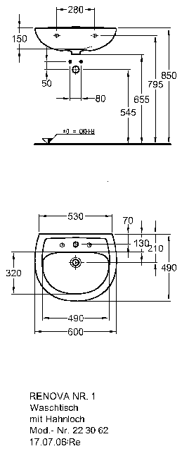 Keramag Waschtisch Renova Nr.1 223062 600x490mm