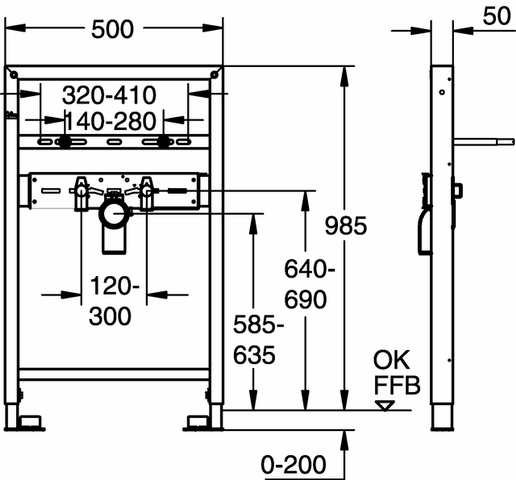 Grohe Rapid SL 38541 für Waschtisch-Einloch. Bauhöhe 1,00m Ständerwand o.Vorwand