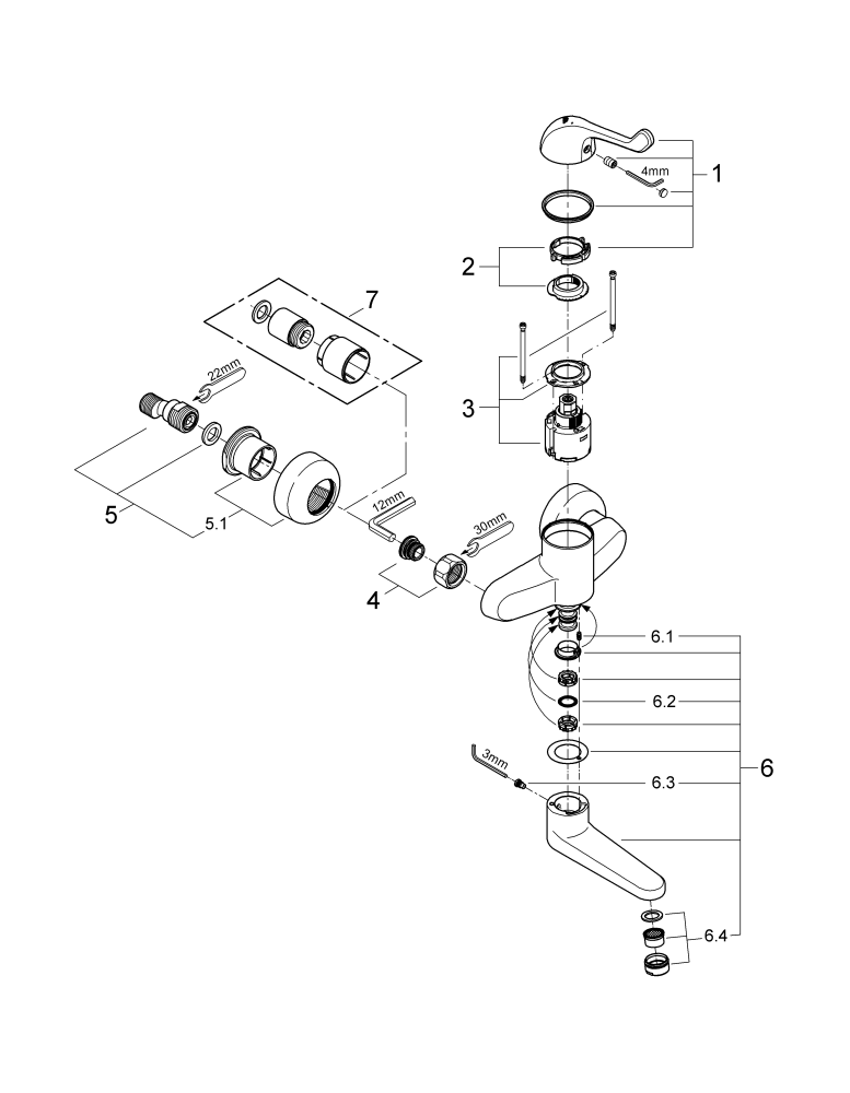 Grohe Sicherheitsmisch-Waschtisch-batterie Euroeco Special 32792 Wandm. Ausl. 200mm chrom
