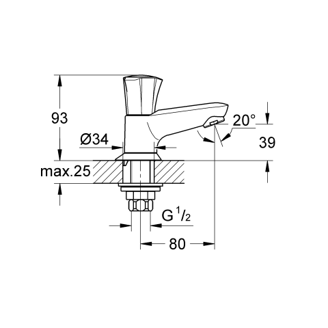 Grohe Standventil Costa 20404 DN15 Markierung blau Gussauslauf chrom