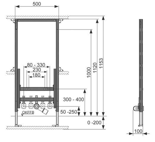 TECEprofil Bidetmodul für wandhängendes Bidet BH1120mm