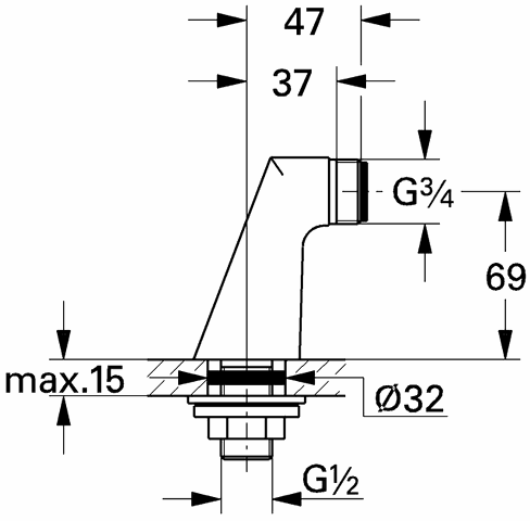 GROHE Standanschluß 12030 1/2"x3/4"x70