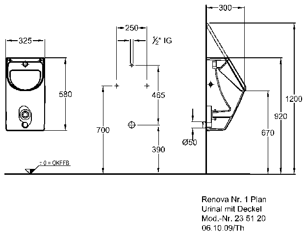Keramag Urinal Renova Nr. 1 Plan, mit Deckel 235120