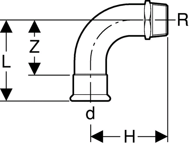 Geberit Mapress C-Stahl Übergangsbogen 90° m. AG (verzinkt)