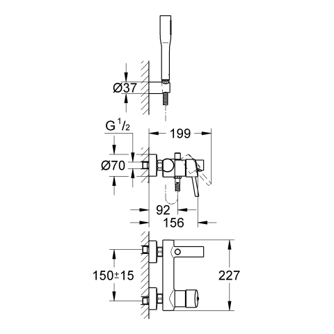 Grohe Einhand-Wannenbatterie Concetto 32212 Wandmontage mit Euphoria Brauseset chrom