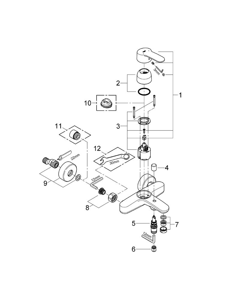 Grohe Wannenbatterie Eurostyle C 33591 Wandmontage eigensicher chrom