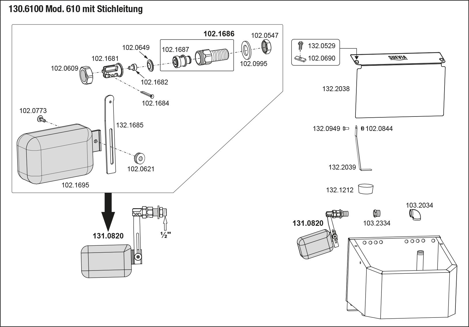 Suevia Kompakt-Trog Mod. 610, Art.-Nr. 130.6100, mit Stichleitung