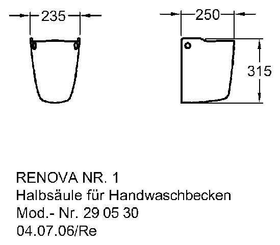 Keramag Renova Nr.1 Halbsäule 290530 für Handwaschbecken