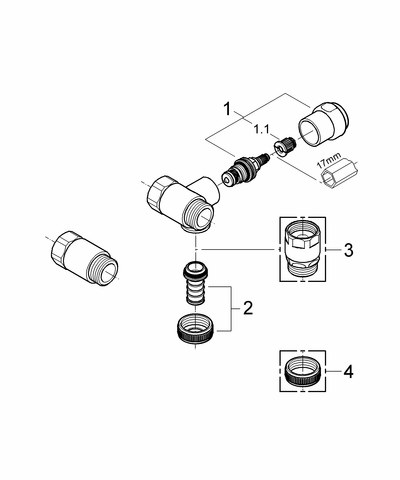 Grohe WAS-Ventil batterie 41043 Design-Gr. DN20 Anschluss rechts für 1/2" chrom