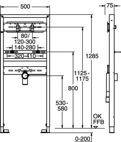 Grohe Rapid SL 38546 für Waschtisch-Wandbatterie Bauhöhe 1,30m Ständerwand o. Vorwand