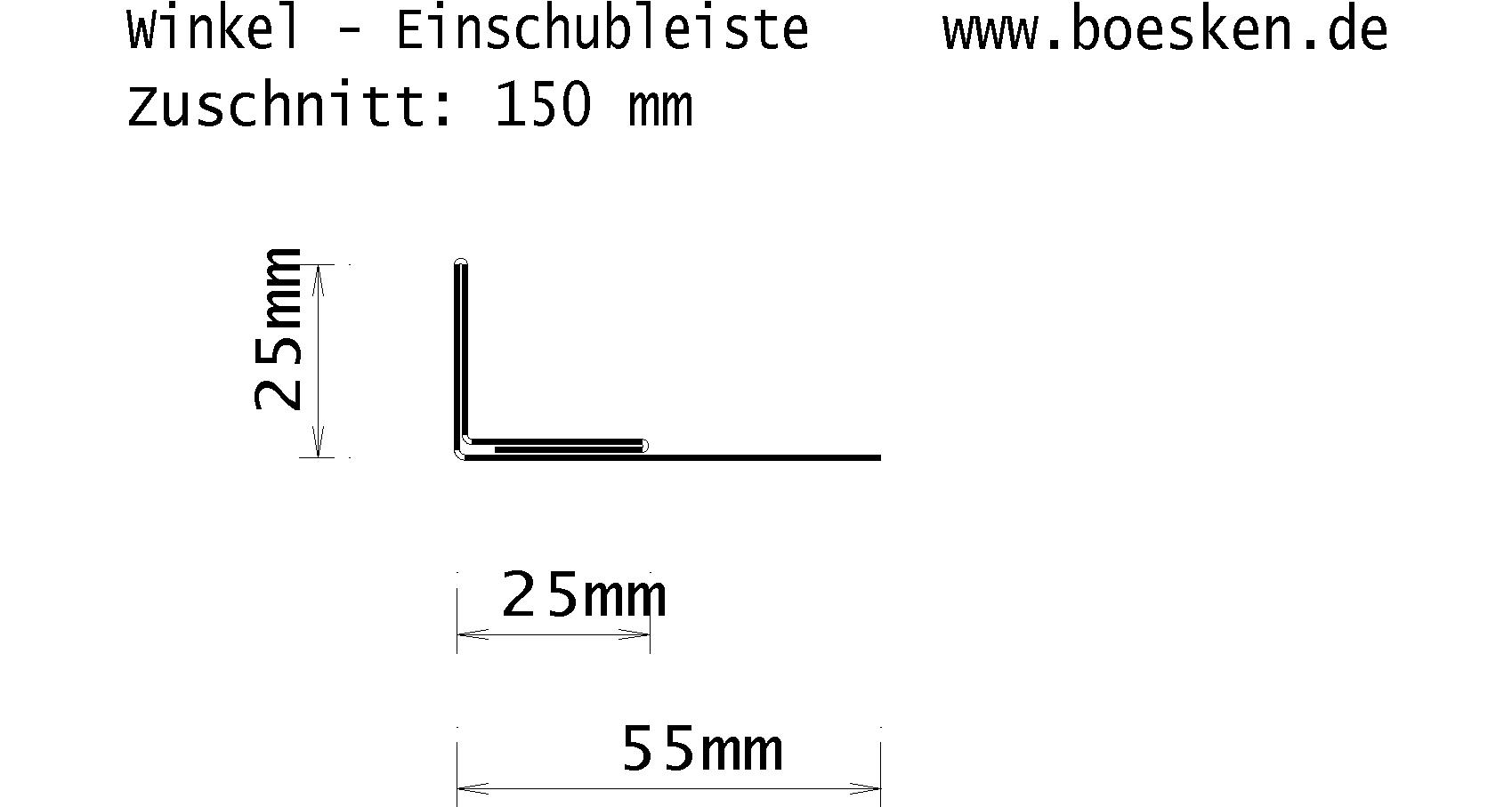 Kupfer-Einschubleiste Winkelform, Zuschnitt: 150 x 0.70 mm, 4 Kantungen, L: 2m