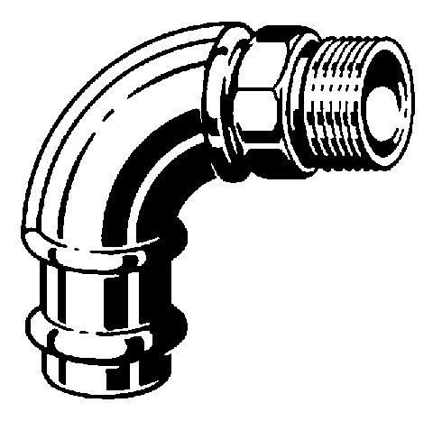 Viega Sanpress-Inox Bogen 90°, Mod. 2314, m. R-Gewinde (aG), aus nichtrostendem Stahl