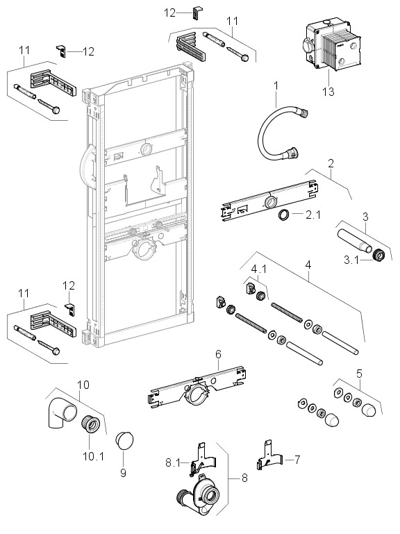 Geberit Kombifix Urinal für verdeckte Urinalsteuerung (VS) 112-130cm