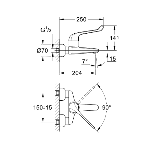 Grohe Sicherheitsmisch-Waschtisch-batterie Euroeco Special 32795 Wandm. Gussauslauf chrom