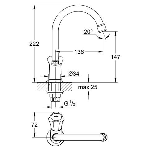 Grohe Standventil Costa 20393 DN15 Mark. blau schwenkbarer Rohrauslauf chrom