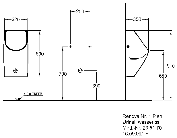 Keramag Urinal Renova Nr. 1 Plan 235170 wasserlos