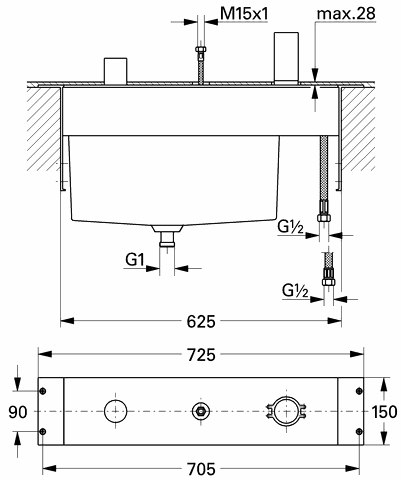 Grohe 3-Loch-Einhand-Wannenkombination 33339 Unterbau für Fliesenbankmontage