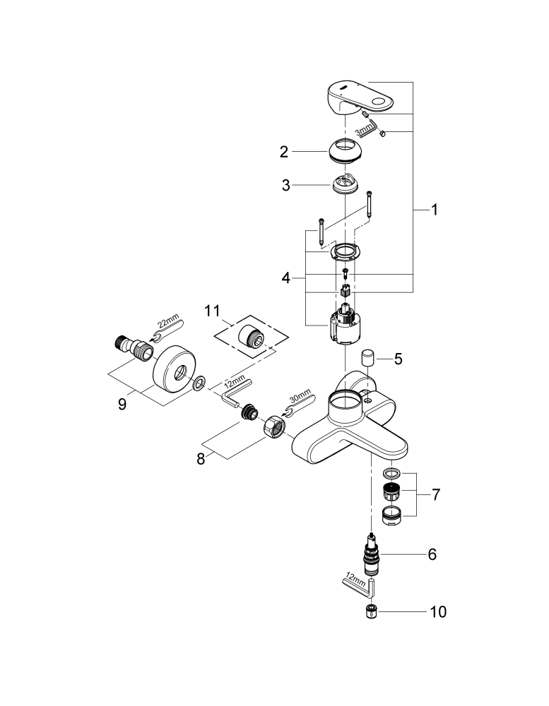 Grohe Einhand-Wannenbatterie Europlus 33553 Wandmontage chrom