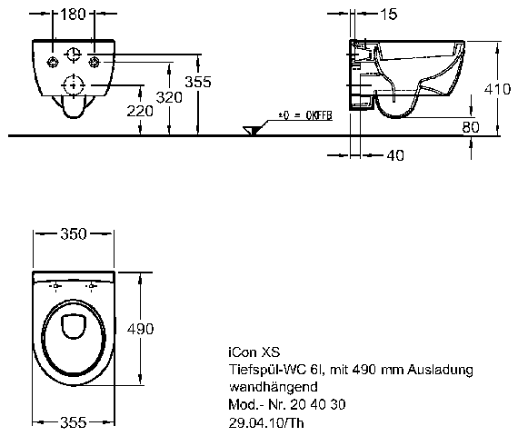 Keramag Tiefspül-WC iCon xs, kurz, 6l, wandh. 490mm Ausladung, KeraTect