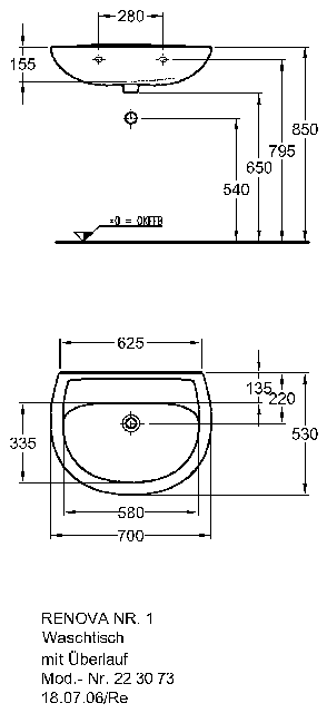 Keramag Waschtisch Renova Nr.1 223073 700x530mm