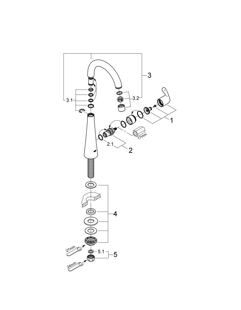 GROHE Standventil Zedra 30026 DN15 schwenkbarer Rohrauslauf