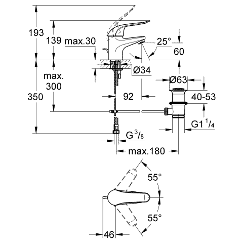 Grohe Einhand-Waschtisch-Batterie Euroeco Special 32763 Zugstangen-Ablaufgarnitur chrom