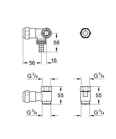 Grohe WAS-Ventil batterie 41040 Design-Gr. DN20 Anschluss links für 1/2" chrom