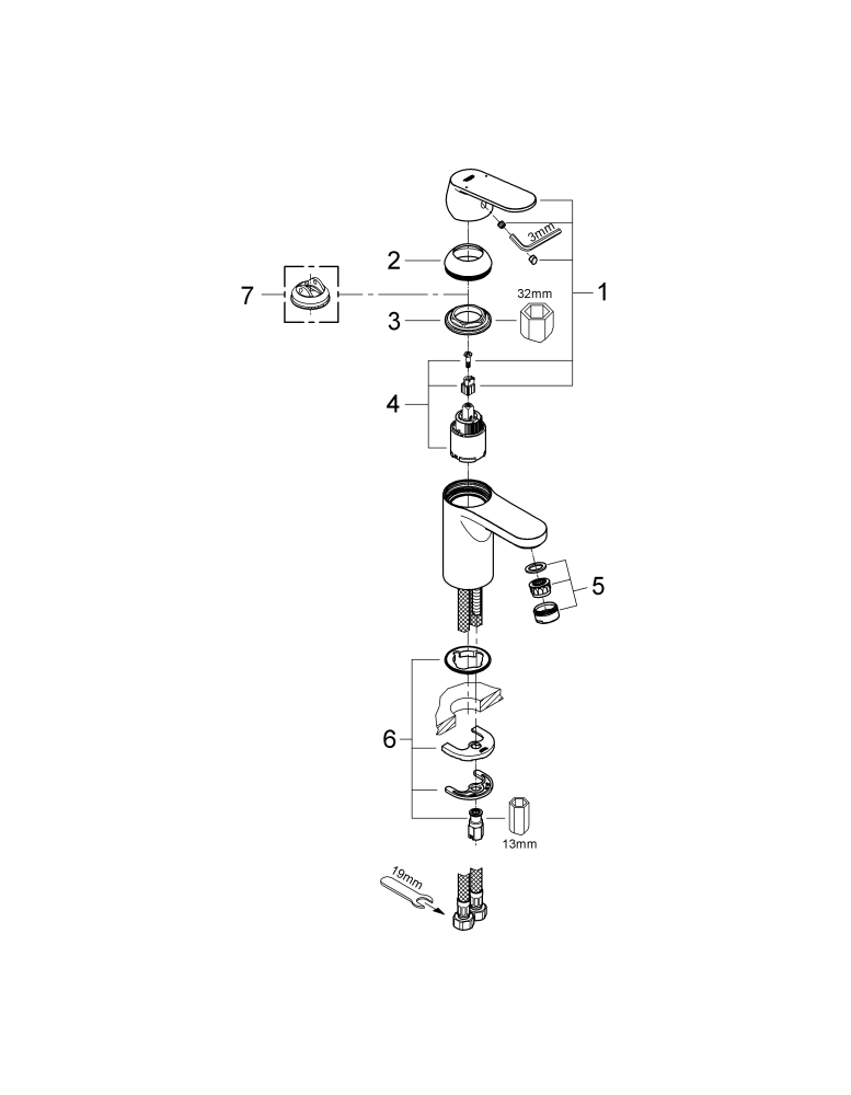 Grohe Einhand-Waschtisch-Batterie Eurosmart C 32824 DN15 glatter Körper chrom