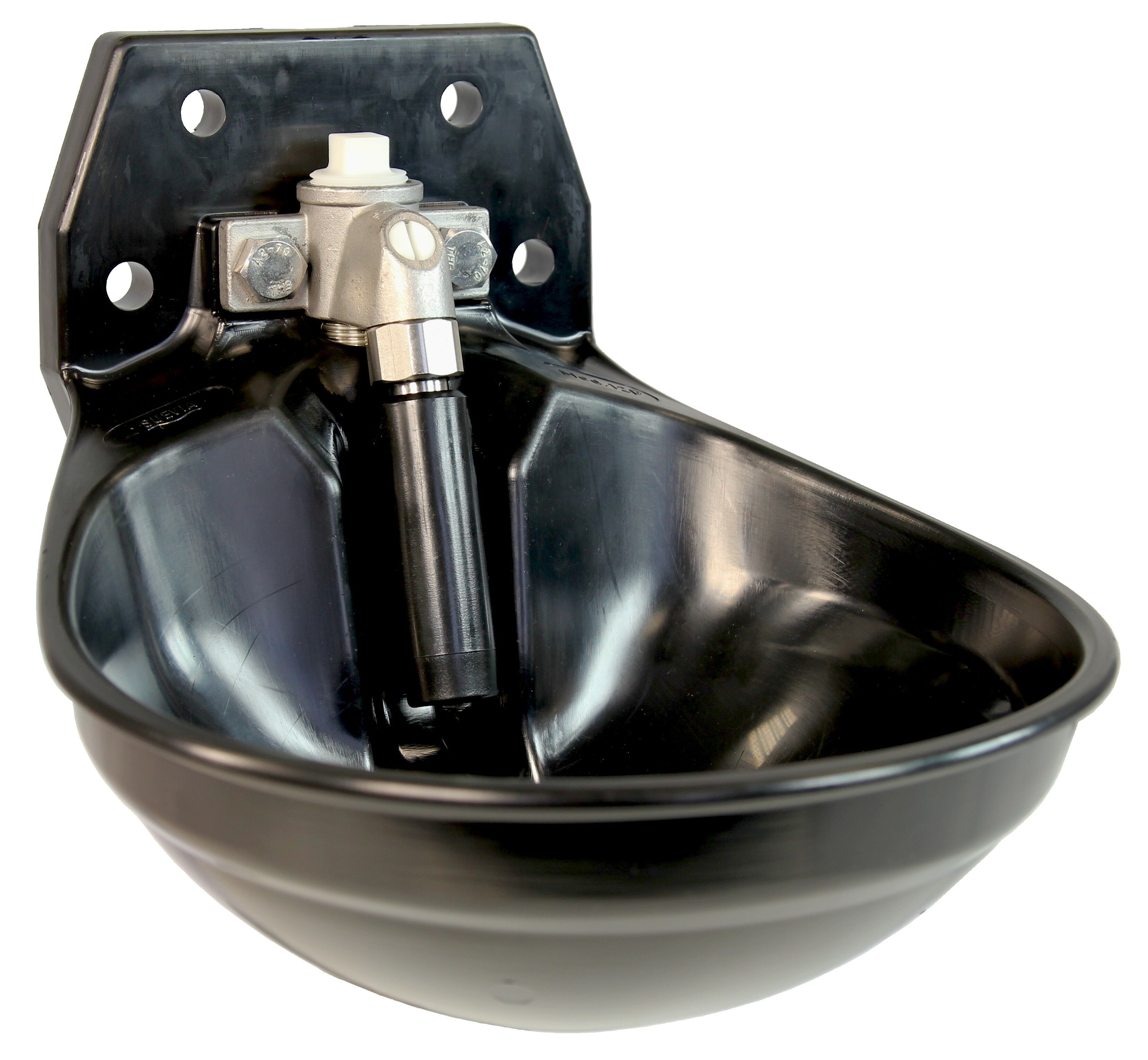 Suevia Tränkebecken Mod. 12 P-VA 3/4", Art.-Nr. 100.0128, aus Kunststoff, schwarz, Edelstahl-Rohrven