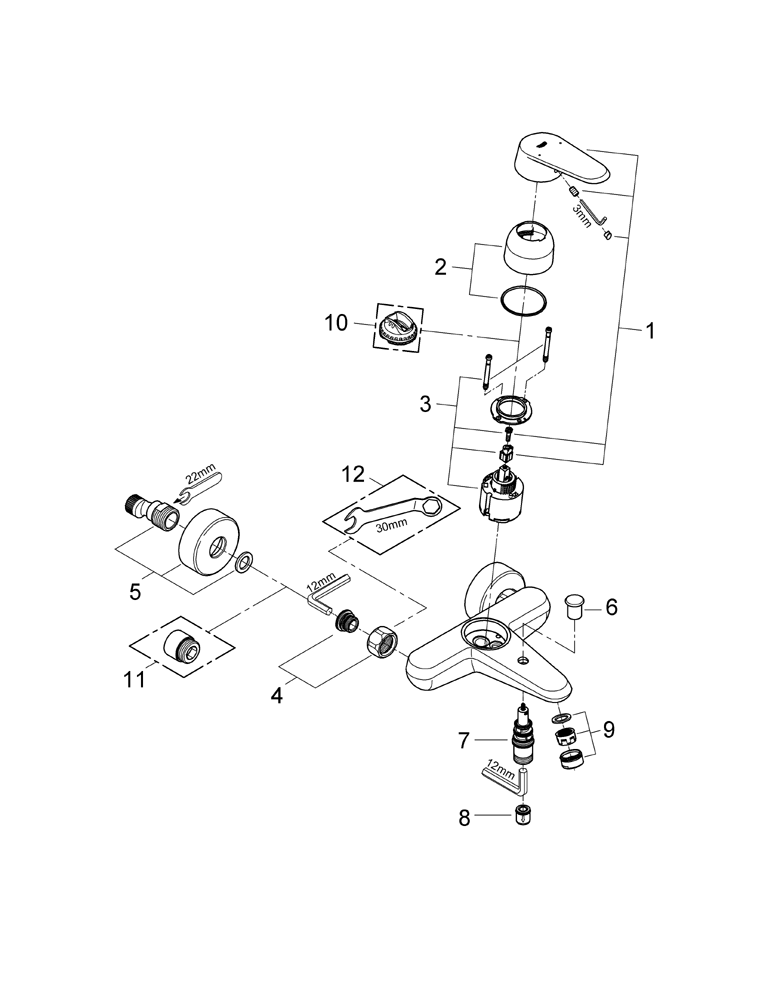 Grohe Einhand-Wannenbatterie Eurodisc C 33390 Wandmontage eigensicher chrom