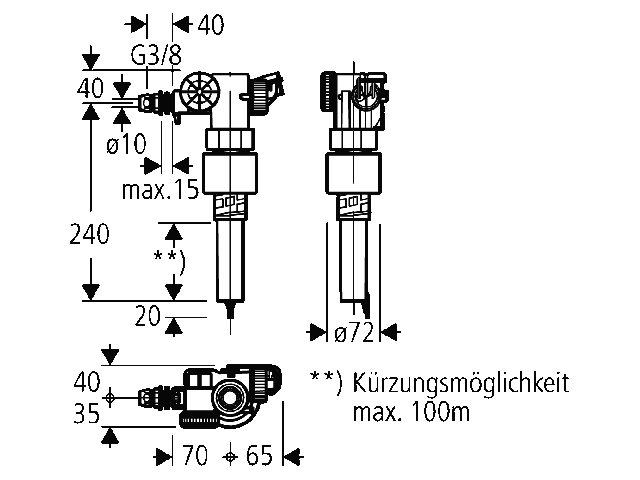 Grohe Füllventil 37095 DN15 mit Abdeckk. und Drossel ohne Versatzausgleichstück