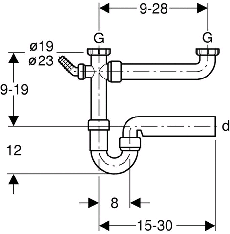 Geberit Spültisch-Ablauf G 11/2 x 50 mm weiß in PP Objektmodell für zwei Becken