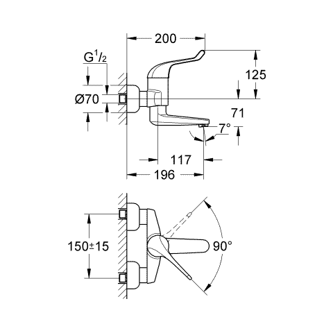 Grohe Sicherheitsmisch-Waschtisch-batterie Euroeco Special 32792 Wandm. Ausl. 200mm chrom