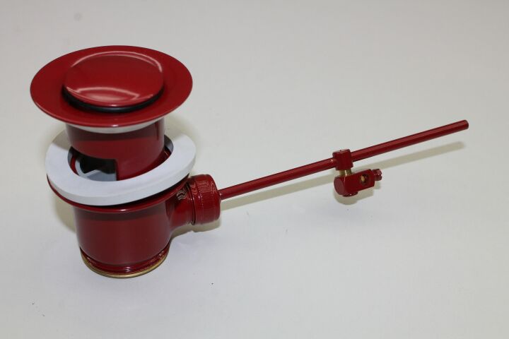 Excenter-Ablaufgarnitur für Waschtisch, mess., Farbe rot, m. Stopfen, 11/4"