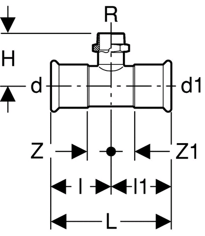 Geberit Mapress Edelstahl T-Stück m. AG (Cr-Ni-Mo-Stahl)