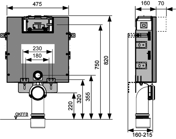 TECEbox Nassbauspülkasten BH 820mm, Betätigung von oben oder vorne
