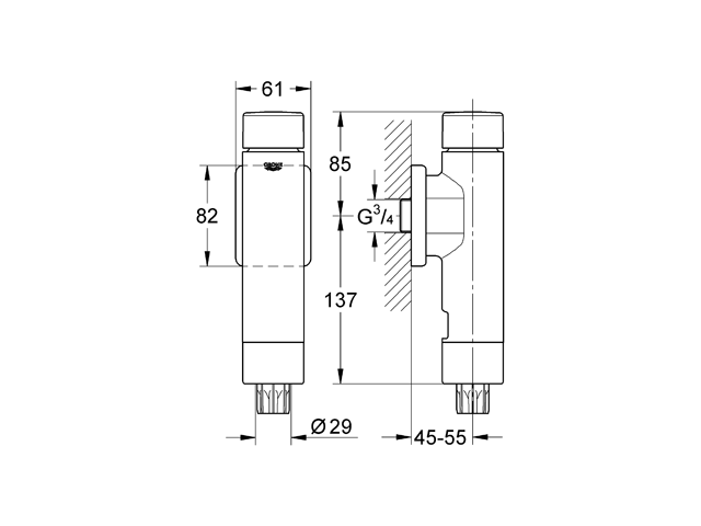 Grohe WC-Druckspüler Rondo A.S. 37347 DN 20 chrom