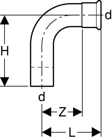 Geberit Mapress Edelstahl Bogen 90°, m. Einschubende (Cr-Ni-Mo-Stahl)