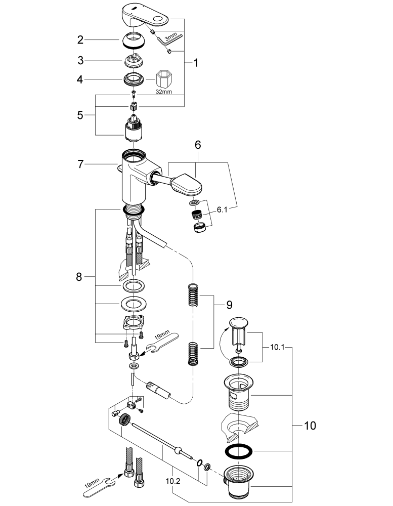 Grohe Einhand-Waschtisch-Batterie Europlus 33155 DN15 mit herausziehbarem Auslauf chrom