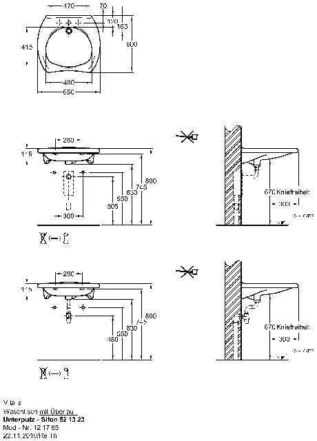 Keramag Waschtisch Vitalis 121765 650x600mm, mit Überlauf