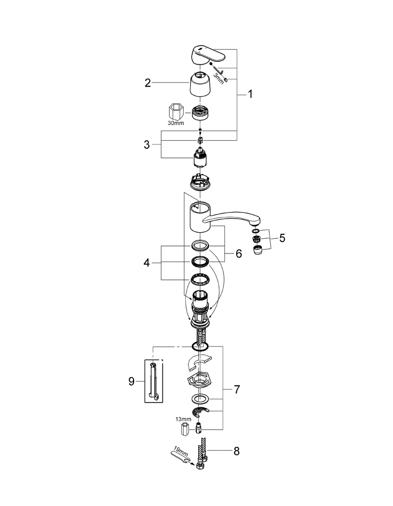 Grohe Einhand-Spültisch-Batterie Eurosmart C 32842 flacher Auslauf chrom