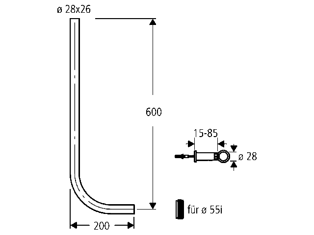 Grohe Spülrohr 37107 600x200mm Durchmesser 28x26mm aus Messing chrom