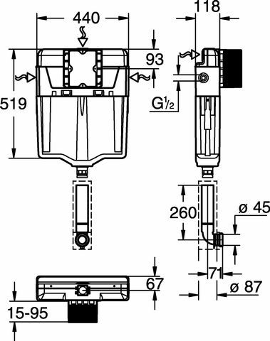 Grohe WC-Spülkasten Wandeinbau 38661 6-9l einstellbar Start/Stopp o. 2 Mengen