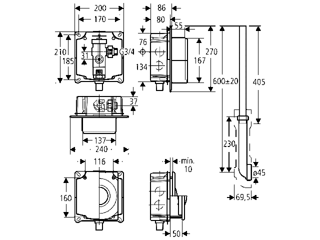 Grohe WC-Druckspüler 37157 Wandeinbau DN20 für Niederdruck mit Vorabsperrung